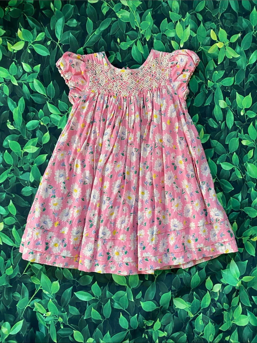 Mini Boden Pink Daisy Smocked Cotton Dress